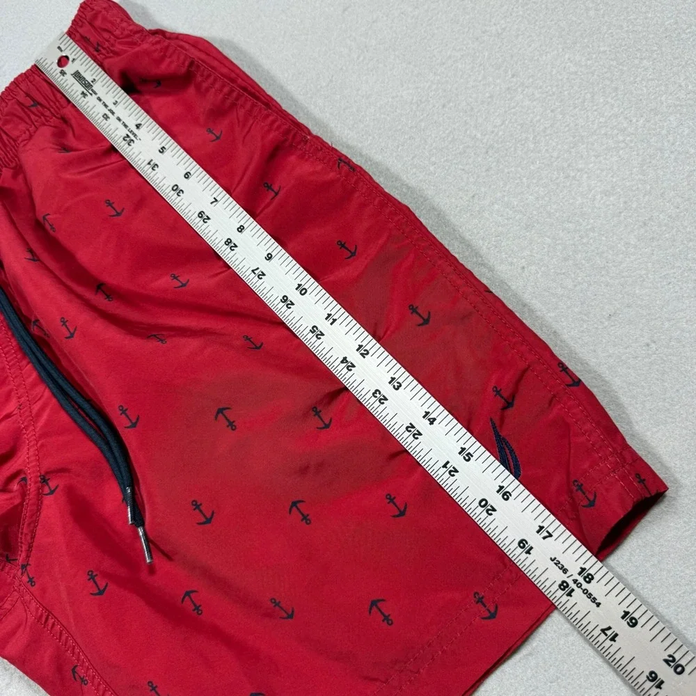Nautica Mens Red Anchor Print Swim Trunks Drawstring Board Shorts Size S